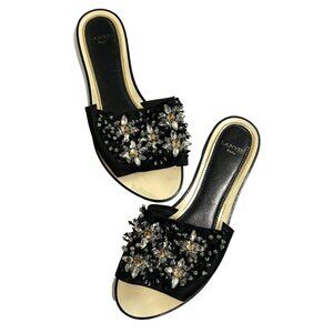 LANVIN 10mm Swarovski Crystal and Bead-Embellished Satin Slides in Black